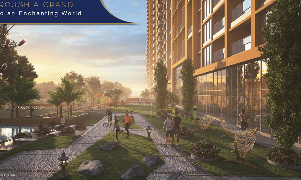 Exterior view of Mantra Riverside &mdash; photo gallery, images, brochure, amenities, cost sheet, price breakup, availability details, RERA number, RERA certificate, possession date, layout plan, logo, floor plan, master plan, and location map showcasing project highlights and features.